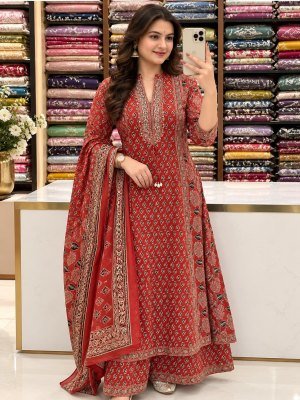 New Sanganeri Print Cotton Ajrakh Anarkali Kurta Set with Adda Work fancy Anarkali suit catalogs