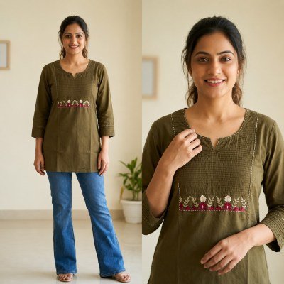 New Short Cotton 60/60 Embroidery Work Top Collection wholesale catalogs