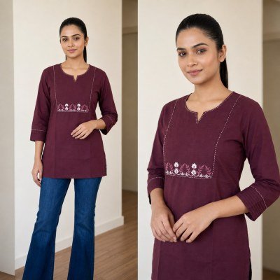 New Short Cotton 60/60 Embroidery Work Top Collection Size wise Combo Set