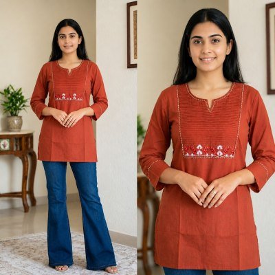 New Short Cotton 60/60 Embroidery Work Top Collection Size wise Combo Set