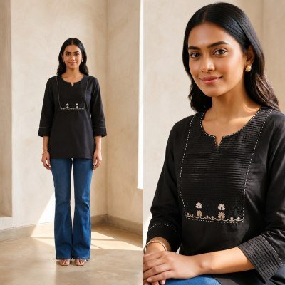 New Short Cotton 60/60 Embroidery Work Top Collection Size wise Combo Set