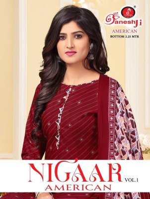 Nigaar vol 1 ganeshji heavy cotton dress material catalogue at affordable rate dress material catalogs