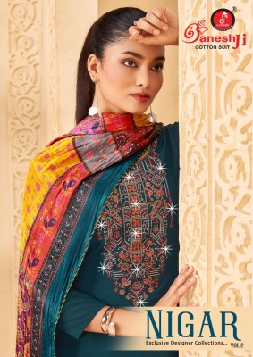Nigar vol 2 by Ganeshji Pure Reyon Slub With Embroidery work unstitched suit with low budget price wholesale catalogs