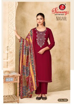 Nigar vol 2 by Ganeshji Pure Reyon Slub With Embroidery work unstitched suit with low budget price salwar kameez catalogs
