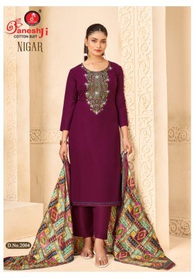 Nigar vol 2 by Ganeshji Pure Reyon Slub With Embroidery work unstitched suit with low budget price salwar kameez catalogs