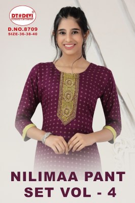 Nilimaa Pant Set vol 4 D No 8709 Reyon Printed Kurti Pant and Dupatta catalogue at affordable Price  Amavi