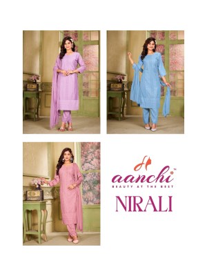 Nirali by Aanchi kurti fancy chinon chikan embroidered kurti pant and dupatta catalogue readymade suit catalogs