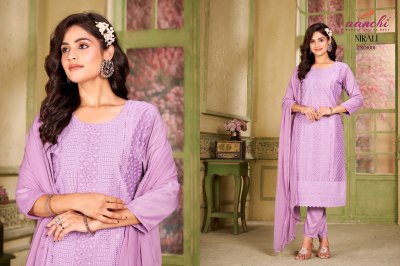 Nirali by Aanchi kurti fancy chinon chikan embroidered kurti pant and dupatta catalogue readymade suit catalogs