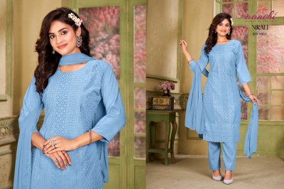 Nirali by Aanchi kurti fancy chinon chikan embroidered kurti pant and dupatta catalogue readymade suit catalogs
