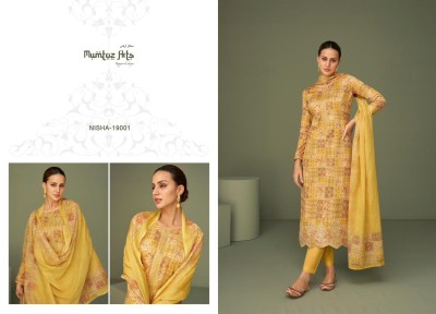 Nisha by Mumtaz arts pure lawn cambric neck embroidered  unstitched dress material catalogue at low rate dress material catalogs