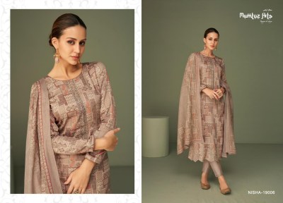 Nisha by Mumtaz arts pure lawn cambric neck embroidered  unstitched dress material catalogue at low rate dress material catalogs