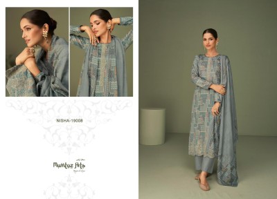 Nisha by Mumtaz arts pure lawn cambric neck embroidered  unstitched dress material catalogue at low rate dress material catalogs