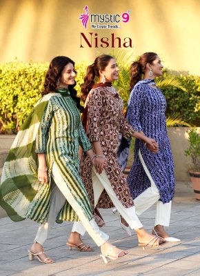 Nisha vol 4 by Mystic 9 premium cotton Original wax batik Kurti pant and dupatta catalogue at amavi expo  Mystic 9
