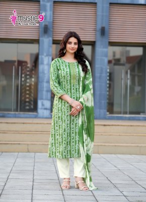 Nisha vol 4 by Mystic 9 premium cotton Original wax batik Kurti pant and dupatta catalogue at amavi expo  readymade suit catalogs