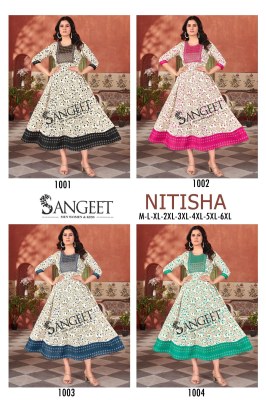 Nitisha by Sangeet Heavy Reyon gold Multi Colour Sequence Embroidered Flared Kurti catalogue at affordable rate kurtis catalogs