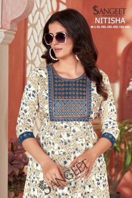 Nitisha by Sangeet Heavy Reyon gold Multi Colour Sequence Embroidered Flared Kurti catalogue at affordable rate kurtis catalogs
