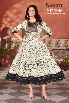Nitisha by Sangeet Heavy Reyon gold Multi Colour Sequence Embroidered Flared Kurti catalogue at affordable rate kurtis catalogs