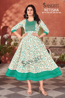 Nitisha by Sangeet Heavy Reyon gold Multi Colour Sequence Embroidered Flared Kurti catalogue at affordable rate kurtis catalogs