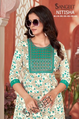 Nitisha by Sangeet Heavy Reyon gold Multi Colour Sequence Embroidered Flared Kurti catalogue at affordable rate kurtis catalogs