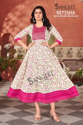 Nitisha by Sangeet Heavy Reyon gold Multi Colour Sequence Embroidered Flared Kurti catalogue at affordable rate kurtis catalogs