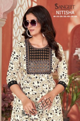 Nitisha by Sangeet Heavy Reyon gold Multi Colour Sequence Embroidered Flared Kurti catalogue at affordable rate kurtis catalogs