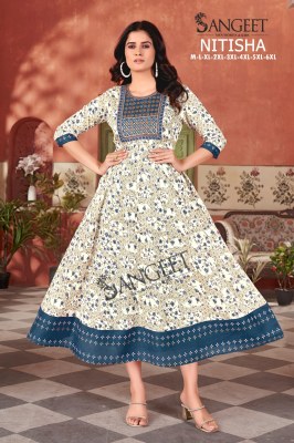 Nitisha by Sangeet Heavy Reyon gold Multi Colour Sequence Embroidered Flared Kurti catalogue at affordable rate kurtis catalogs