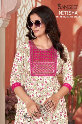 Nitisha by Sangeet Heavy Reyon gold Multi Colour Sequence Embroidered Flared Kurti catalogue at affordable rate kurtis catalogs