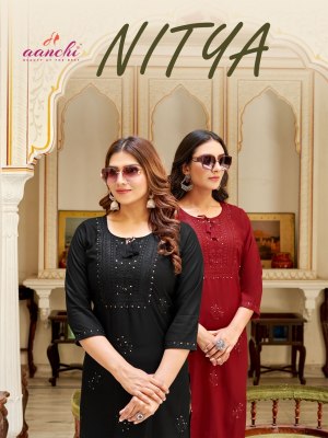 Nitya by Aanchi kurti straight cut embroidered kurti catalogue at affordable rate Aanchi 