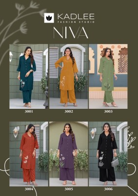 Niva by Kadlee Printed handwork reyon co ord set catalogue at affordable rate kurtis catalogs