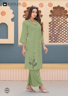 Niva by Kadlee Printed handwork reyon co ord set catalogue at affordable rate kurtis catalogs