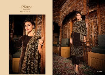 Noor E Shama by Belliza pure velvet unstitched suit embroidered catalogue salwar kameez catalogs