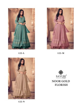 Noor Gold Florish by Sayuri designer real georgette embroidered top skirt and dupatta catalogue  readymade suit catalogs