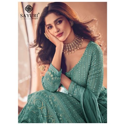 Noor Gold Florish by Sayuri designer real georgette embroidered top skirt and dupatta catalogue  readymade suit catalogs