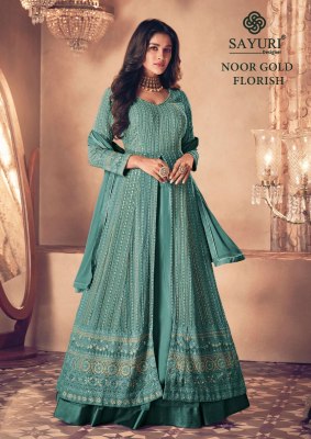 Noor Gold Florish by Sayuri designer real georgette embroidered top skirt and dupatta catalogue  readymade suit catalogs