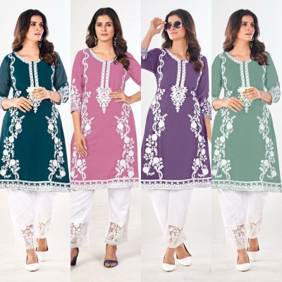 Noori present Heavy Georgette Heavy embroidered kurti with white work catalogue at low price kurtis catalogs