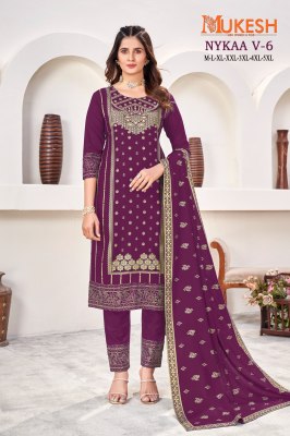 Nykaa vol 6 present mukesh reyon gold printed straight kurti pant and dupatta readymade suit catalogs