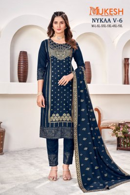 Nykaa vol 6 present mukesh reyon gold printed straight kurti pant and dupatta readymade suit catalogs