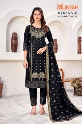 Nykaa vol 6 present mukesh reyon gold printed straight kurti pant and dupatta readymade suit catalogs