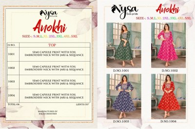 Nysa by Anokhi Anarkali with  Embroidery Neck Gown style kurti catalogue  kurtis catalogs