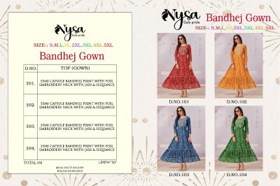 Nysa by bandhey Gown present semi capsule bandhej foil printed flared kurti catalogue at affordable rate kurtis catalogs