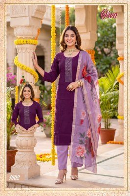 OREO  D.N 1001-1008 Heavy Vartican Silk Contrast Tie Work Kurti Pant Dupatta Set kurti pant with dupatta Catalogs