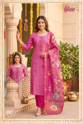 OREO  D.N 1001-1008 Heavy Vartican Silk Contrast Tie Work Kurti Pant Dupatta Set kurti pant with dupatta Catalogs