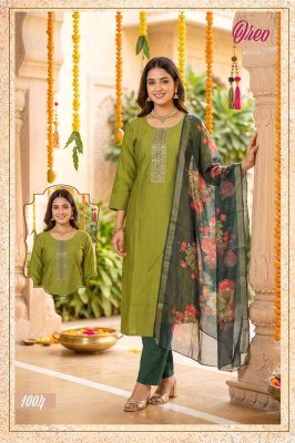 OREO  D.N 1001-1008 Heavy Vartican Silk Contrast Tie Work Kurti Pant Dupatta Set kurti pant with dupatta Catalogs