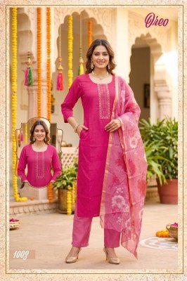 OREO  D.N 1001-1008 Heavy Vartican Silk Contrast Tie Work Kurti Pant Dupatta Set kurti pant with dupatta Catalogs