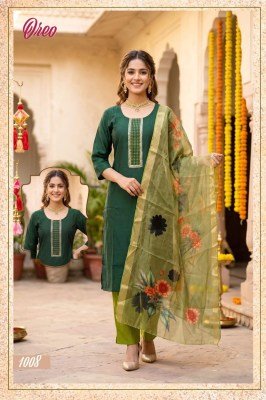 OREO  D.N 1001-1008 Heavy Vartican Silk Contrast Tie Work Kurti Pant Dupatta Set kurti pant with dupatta Catalogs