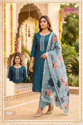 OREO  D.N 1001-1008 Heavy Vartican Silk Contrast Tie Work Kurti Pant Dupatta Set kurti pant with dupatta Catalogs