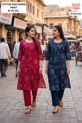 OSSM Cotton Discharge Print Kurti Pant Combo Set Ossm Kurti catalogue
