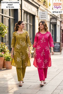 OSSM Cotton Discharge Print Kurti Pant Combo Set kurtis catalogs