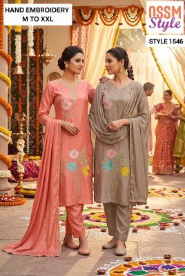 OSSM Fancy 3PC Collection Style 1546-1548 Viscose Embroidery Suit Set Size wise Combo Set
