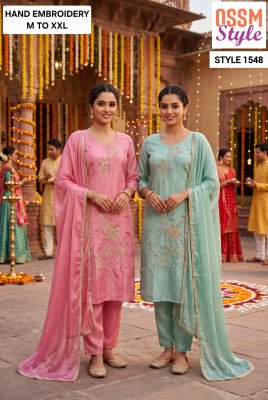 OSSM Fancy 3PC Collection Style 1546-1548 Viscose Embroidery Suit Set Size wise Combo Set